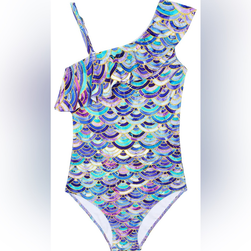 Girls One-Shoulder Swimsuit with a Ruffle and Comes With a Tumbler that matches